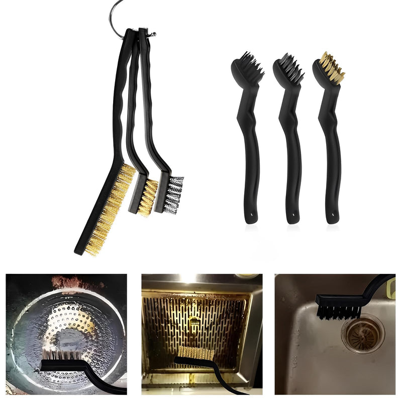 Hand Wire Brush Set, 9 Pieces, 3 x Nylon Brushes, 3 x Stainless Steel Brushes, 3 x Brass Wire Brushes, for Removing Stubborn Residues, Rust, Cleaning Grill, Rust, Oil Stains, Painting, Dust