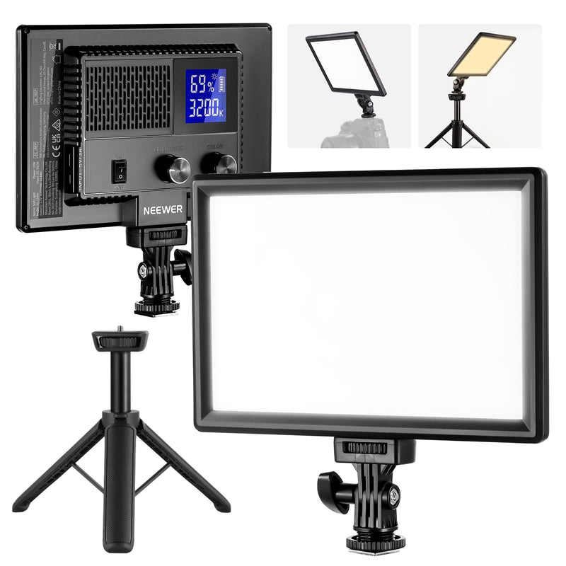 NEEWER 9" LED Video Light Panel, Dimmable DSLR Camera Soft Light with Mini Tripod, 4000mAh Battery, USB Type C Ports, 3200K~5600K CRI95+ 600Lux for Photography Video Recording Live Streaming, NL-116AI