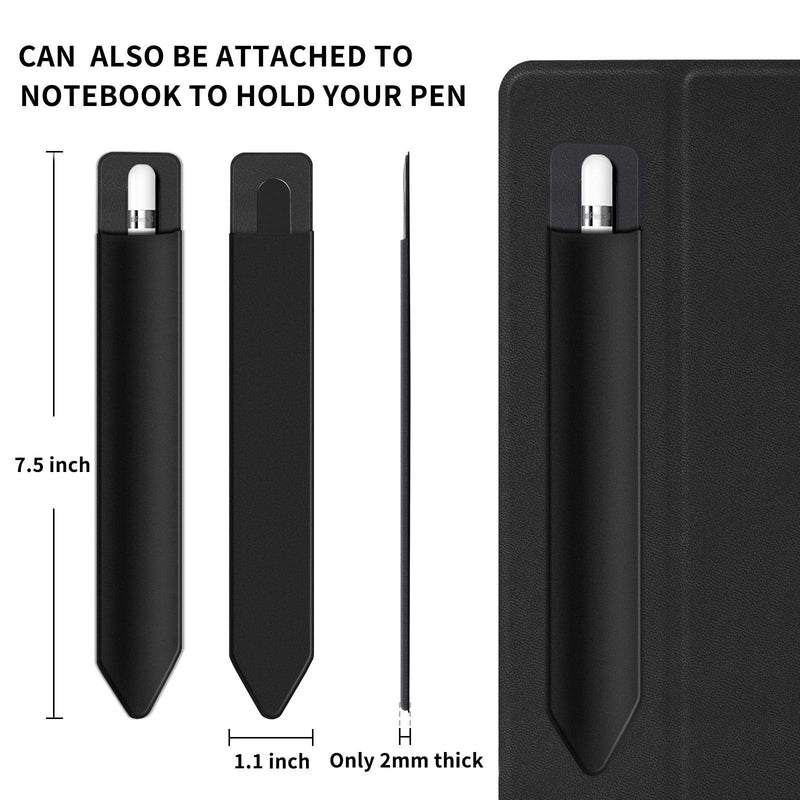2 Pack Pencil Holder for Apple Pencil 1st 2nd Generation, YUOROS Adhesive Pencil Sleeve for iPad iPad 9th/8th Gen, Tablet Stylus Surface Pen (Black, Black) Black Black