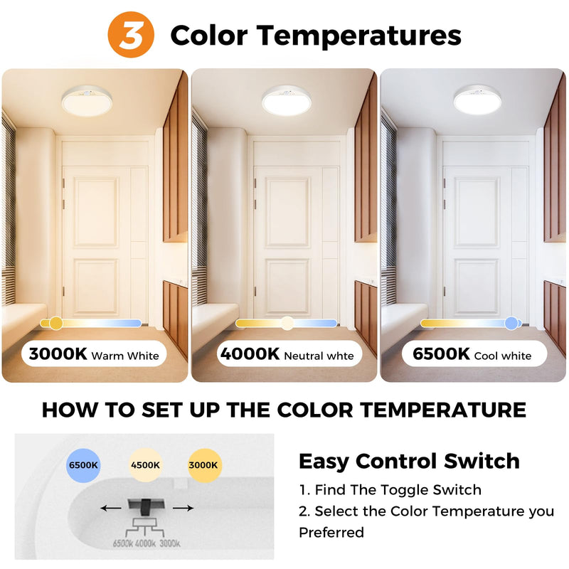 [AUSTRALIA] - Slochi 2Pack Motion Sensor Ceiling Light Wired, 3000K/4000K/6500K Motion Sensor Light Indoor, 15W 1500LM 7 In Closet Lights Motion Sensored with Timer, Flush Mount Light for Hallway Wall Pantry, White 2packs-7Inch 
