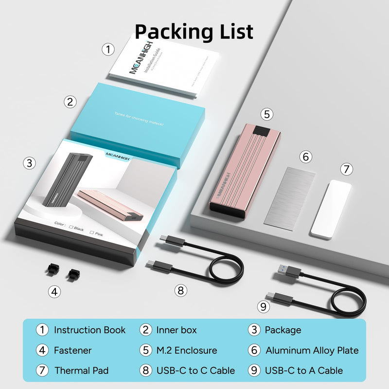 M.2 NVME SATA SSD Enclosure, Tool-Free USB 3.2 Gen 2 10Gbps NVME to USB Adapter, Supports M and B&M Keys External Solid State Drive Case for Size 2242/2260/2280(up to 8TB) Pink