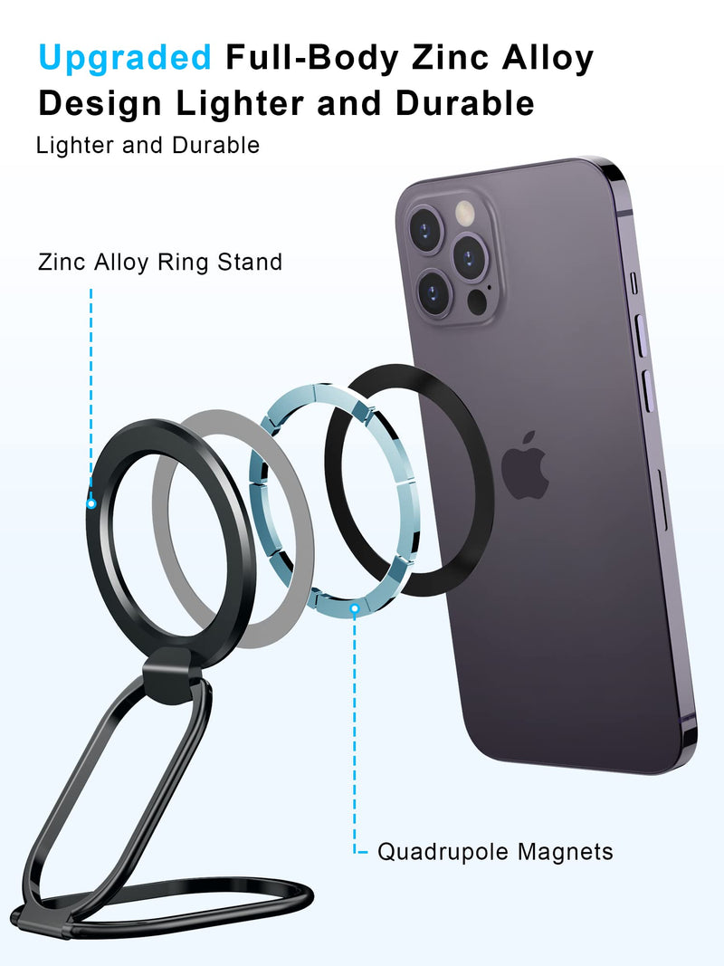 【2024 Upgraded】 Mag Safe Phone Ring Holder, SUPERONE Adjustable Magnetic Kickstand & Removable Phone Grip Compatible with Wireless Charging Only for iPhone 15 & 14 & 13 & 12 Series - Black