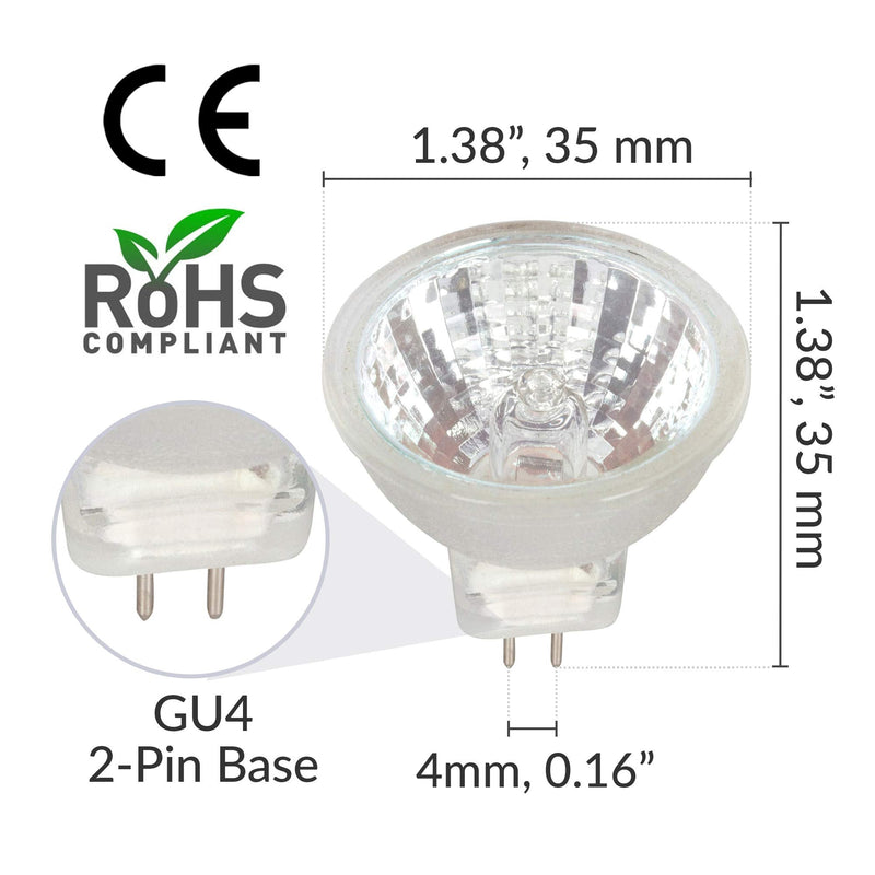 Simba Lighting 10 Watt 12 Volt MR11 Halogen Spotlight Bulbs (2 Pack) 2-Pin 110lm 30° Beam Angle for Accent, Track Light, and Fiber Optics, GU4 Bi-Pin Base, Glass Cover, Warm White 2700K Dimmable