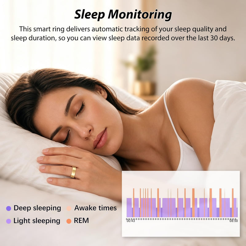 Smart Ring for Women, Health Ring, No Subscription Fee | Tracker Sleep, Blood Oxygen, Heart Rate, SpO2, HRV Stress, Steps Monitor, IP68 Waterproof, Compatible with iOS & Android Gold 6#