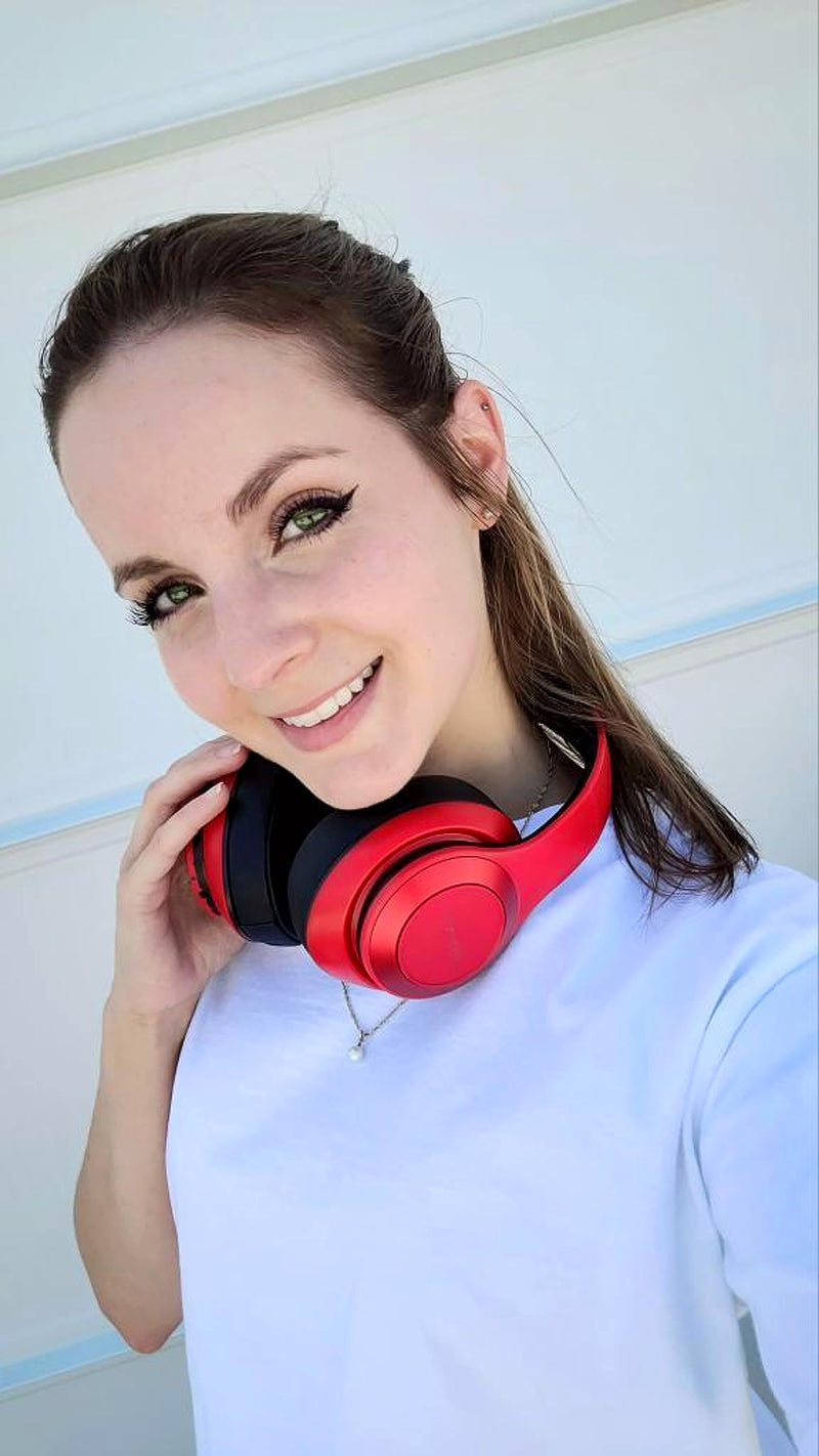 Vizliter Bluetooth Headphones, TWS Deep Bass Wireless Over-Ear Headset 5.3 with Built-in Mic LED Lights, Noise Cancelling Audio Earphones (Red Black) Red Black