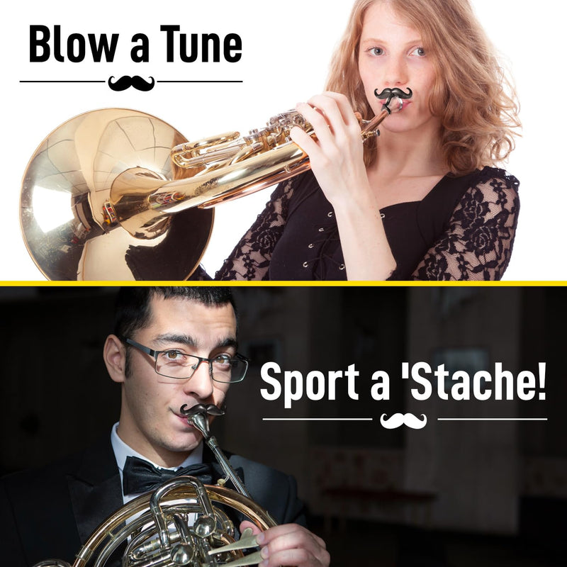 [2 Pack] Clip-On Mustache For French Horns - Includes Protective Case - Made To Fit All French Horn Mouthpieces - Perfect Accessory For Young Musicians