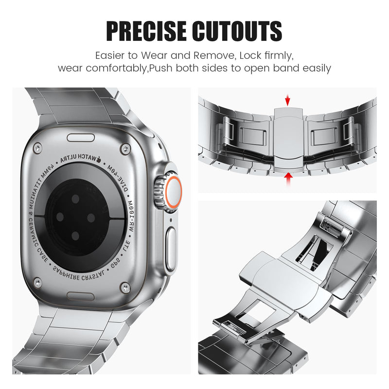 NotoCity Compatible with Apple Watch Ultra 2/Ultra 49mm 45mm 44mm 42mm, Titanium Metal Band for Men with Double Button Clasp for Apple Watch Ultra Series 8/7/6/5/4/3/2/1/SE, Sliver 42/44/45/49mm SILVER