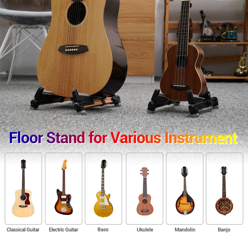 Guitar Stand - Foldable Aluminum Guitar Floor Stand Adjustable for All Types of Guitars, Basses, Ukuleles and Violins, Banjo Easy to Carry Steady Stand Safe Protection (Gold) Gold