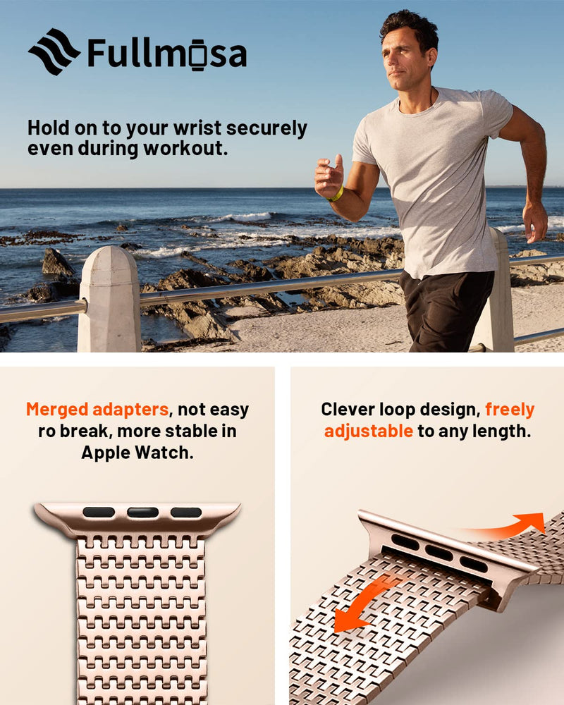 Fullmosa Compatible Metal Mesh Apple Watch Band 44mm/45mm/42mm Rose Gold with Case & Compatible Stainless Steel Apple Watch Band with case 44mm/45mm/42mm,Rose Gold