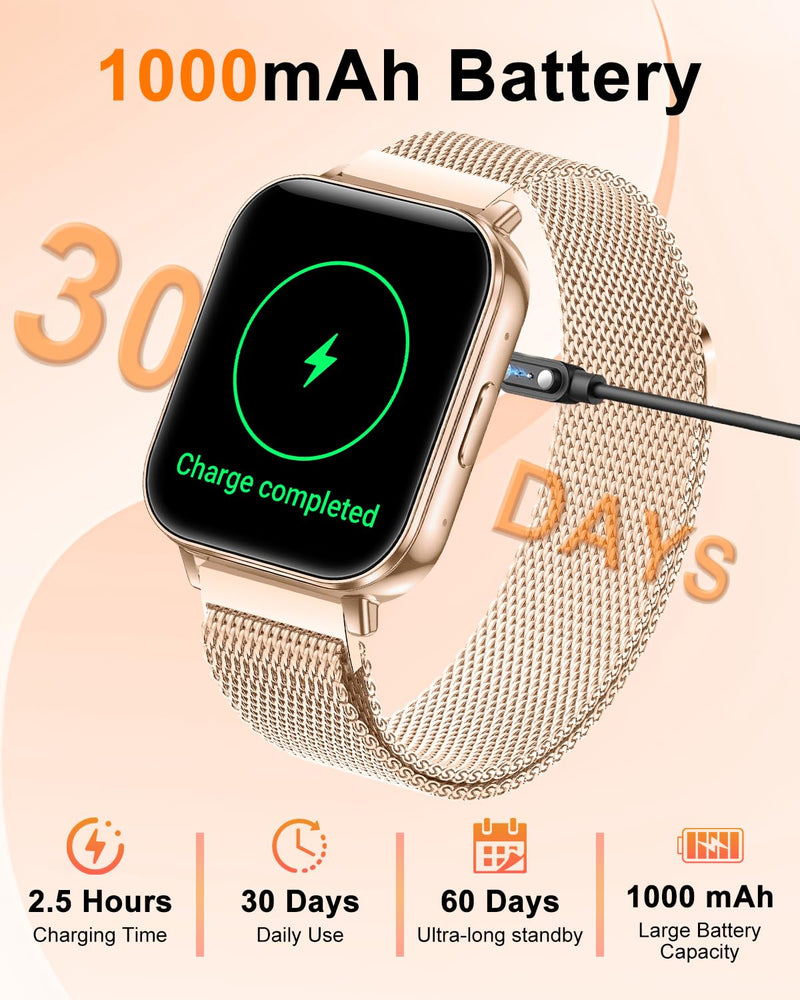 Smart Watch for Women, 1.85" HD Fitness Tracker with Bluetooth Call, 1000mAh Battery, 130+ Sports Modes, Heart Rate/Sleep Monitor, IP68 Waterproof with 4 Bands, Compatible with iOS/Android(Rose Gold) Rose Gold