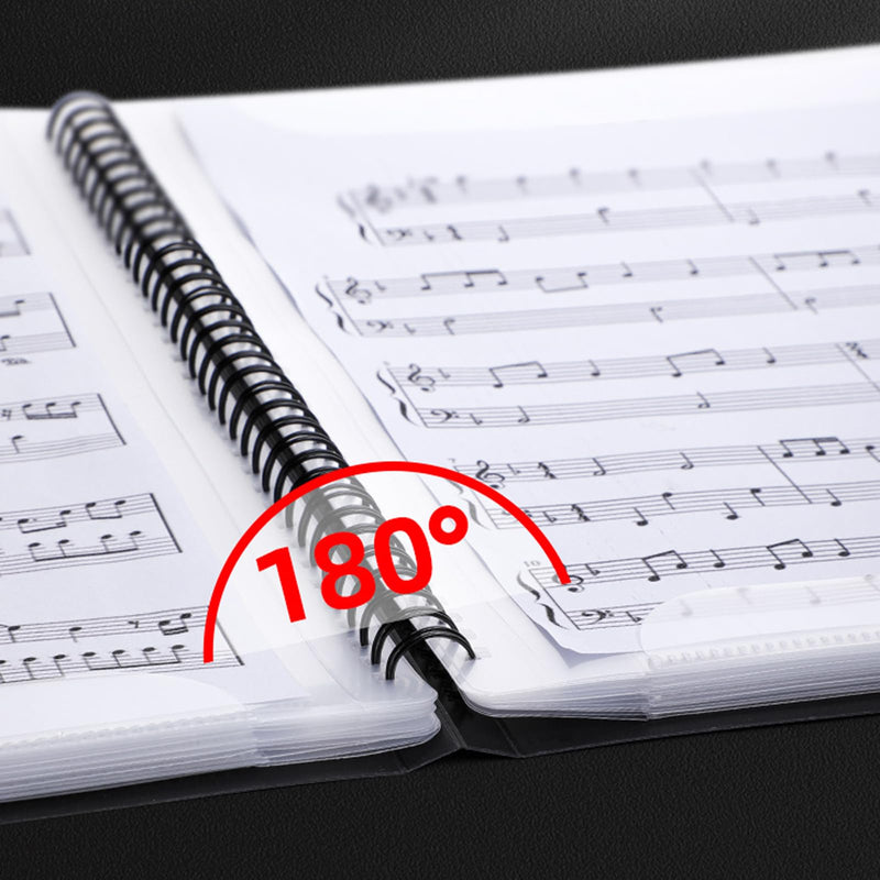Music Folder for Sheet Music, 30 Sleeves 60 Pages, Blank Spiral Music Binder for Sheet Music and Documents Organizer, 8.5x11 Inch, Band Sheet Music Holder (Black)