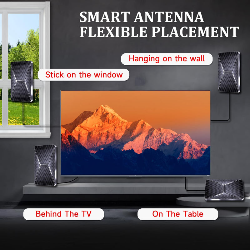 [AUSTRALIA] - 2025 Upgraded TV Antenna for Smart TV, 1600+ Miles Range Digital TV Antenna Indoor, HDTV Antenna for Local Channels with Best Signals Amplified - Support 4K 8K 1080p All TV's-38FT Coax Cable black 