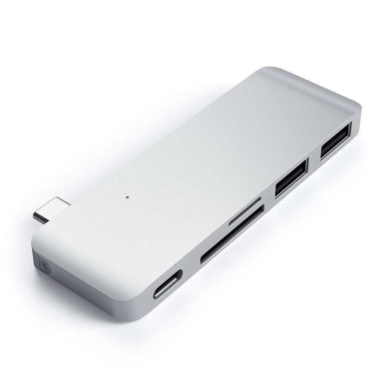 Satechi Aluminum Type-C USB 3.0 3-in-1 Combo Hub with USB-C Pass-Through - Compatible with 2018 MacBook Air, 2018 iPad Pro, 2015/2016/2017 MacBook 12-Inch and More Silver