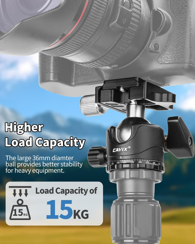 CAVIX Ball Head 360 Degree Rotating Panoramic Tripod Heads with Quick Release Plate Load Capacity 33lb/15kg HB36A