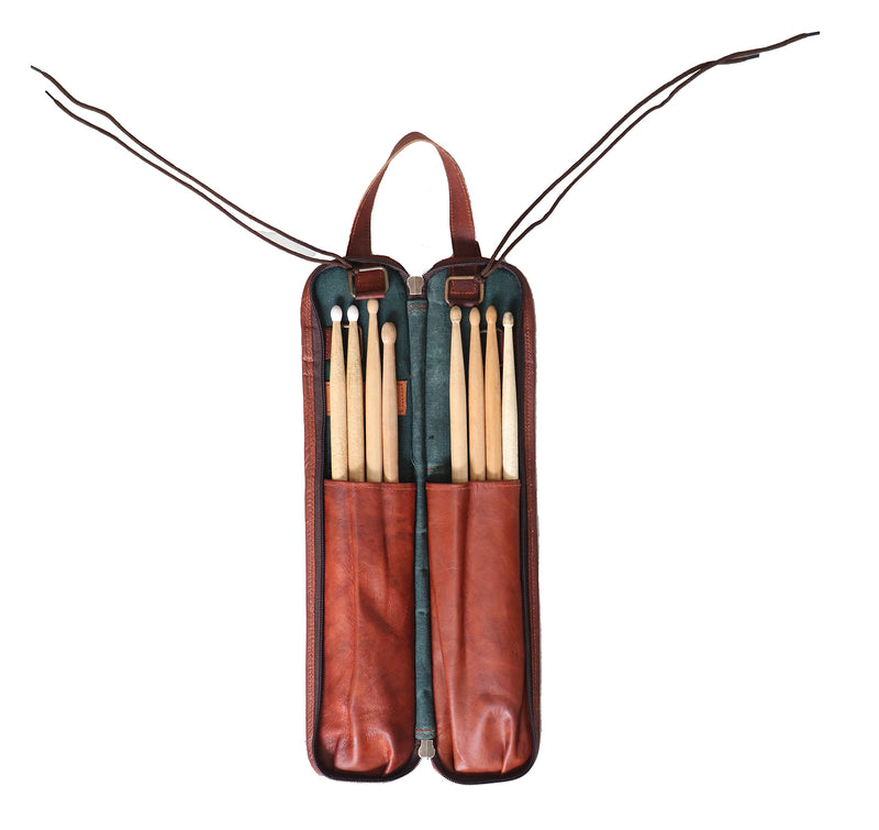 Leather Drumstick Bag Floor Tom Hooks Holds 4-5 Pairs Drum Sticks Mallets Brushes Percussion Drum Stick Bag Easy Carry Handles Drummer Gift (Brown) – DSB007