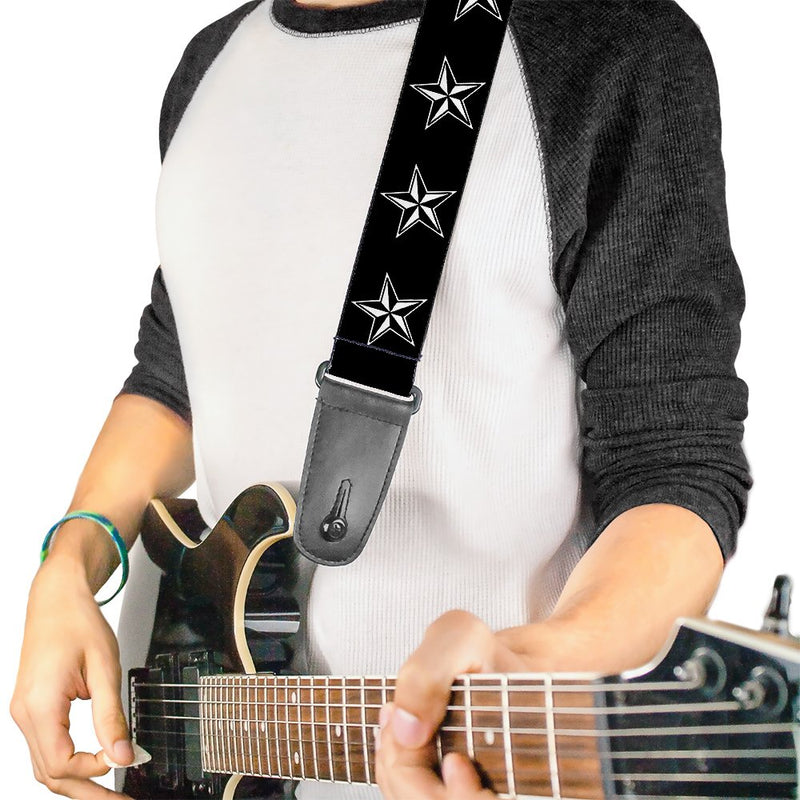 Buckle-Down Guitar Strap Nautical Star Black White 2 Inches Wide