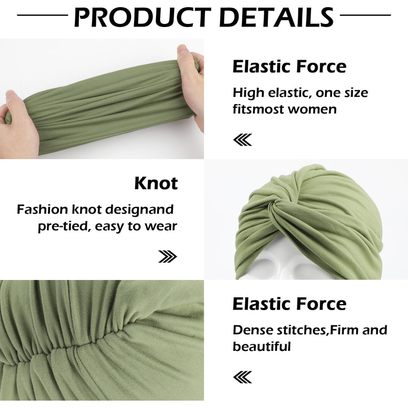 [AUSTRALIA] - XEPST 4 Pieces Turbans for Women, Soft Pre Tied Knot Turban Head Wraps Chemo Headwear Pleated Beanie Cap Sleep Hat One Size Black, Grey, Yellow, Green 