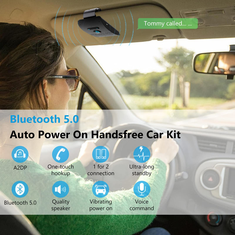 Handsfree Bluetooth for Phone Car Kit, Wireless Bluetooth Car Speaker Auto Power On Navigation Assistant Car Visor Bluetooth Receiver with Back Clip, Cars Handsfree Speakerphone Adapter