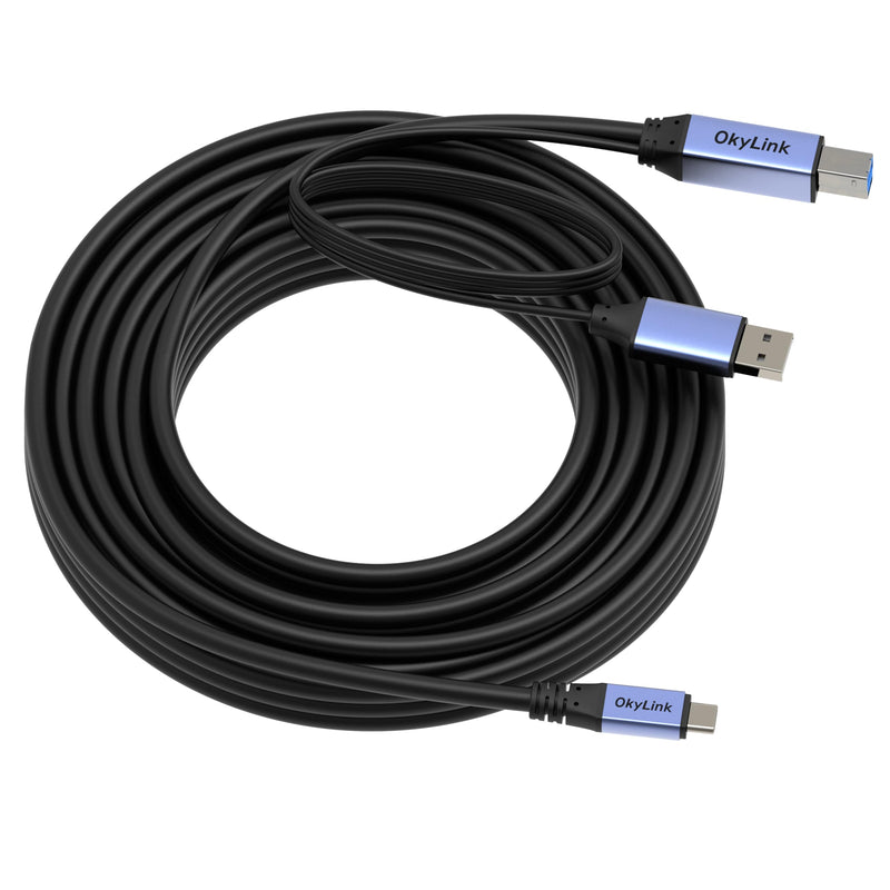 OkyLink Active USB 3.0 USB-C to USB-B Cable, Male-to-Male 5Gbps 32ft | 10M, USB 3.2 Gen1, flame-retardant, for KVM, MIDI keyboard, printer, scanner, camera, hard drive enclosure USB3.0(5Gbps) 32ft (10m)