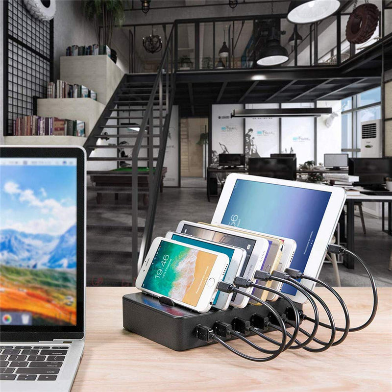 Fast Charging Station for Multiple Devices,50W 6 USB Ports Family Charger Compatible with Apple iPhone iPad and Android Phone and Tablet 6-USB-port&Black