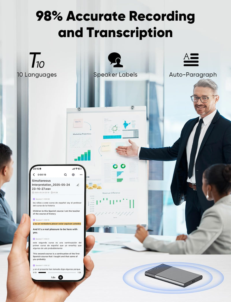 8GB AI Voice Recorder, Note Voice Recorder - Transcribe & Summarize, AI Noise Cancellation Technology, Supports 118 Languages, APP Control Audio Recorder for Lectures, Meetings, Calls