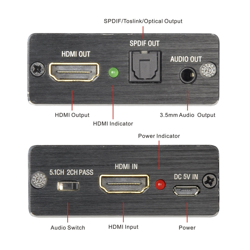 Tendak HDMI Audio Extractor, 4K 30Hz HDMI Audio Splitter to Optical TOSLINK SPDIF + 3.5mm Stereo Audio Adapter, Compatable for TV, PC, PS3/4/5, Blu-ray/DVD/HD Player