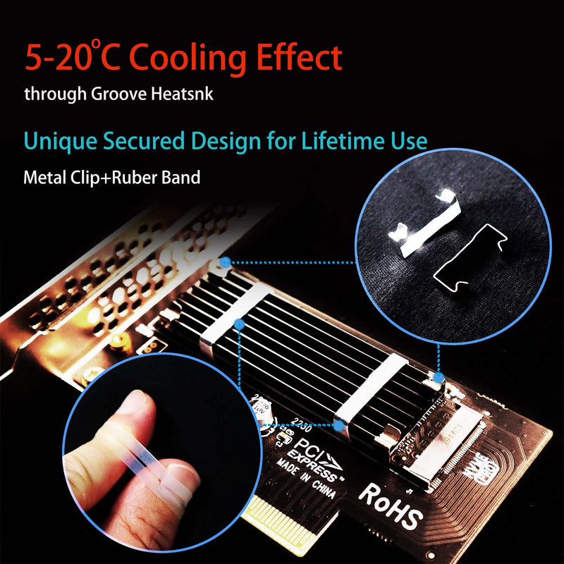 GLOTRENDS M.2 PCIe NVMe 4.0/3.0 Adapter with 0.12 Inch Thick M.2 Heatsink for M.2 PCIe SSD (NVMe and AHCI), PCIE 3.0X 4 Full Speed, Desktop PC Installation (PA09-HS)