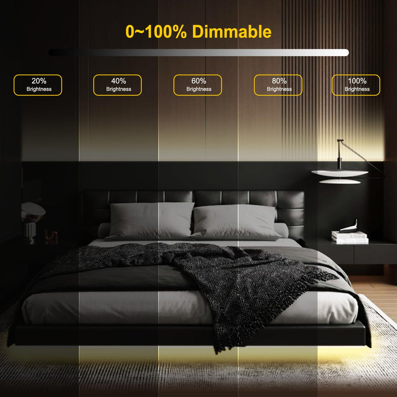 Pandery COB LED Strip Light,CCT Dimmable Strips Light,2700K-6500K,9.84ft/3m,8mm Wide,CRI90+ 24V LED Strips Kit with Bluetooth APP Control/Music Mode,for Bedroom,Kitchen,DIY Lighting 576CCT 9.84FT