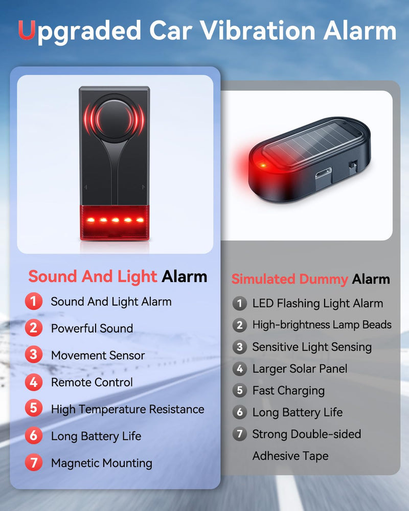 Car Vibration Sound & Light Alarm with Remote, ELECTOP 108dB Automobile Anti-Theft Vibration Alert, Anti-Theft LED Flashing Security Light Wireless Remote Vehicle Security Alert with 2pcs Alarm 2 Alarm(Upgraded Remote)