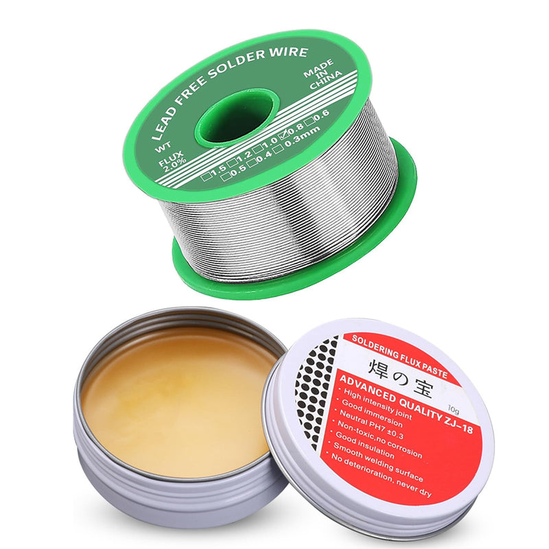 Solder 0.8 mm with 10 g Solder Paste, Solder Lead Free with Rosin Core, Solder with Flux 20 g, Solder Wire for Repair and DIY of Electronic Electric Soldering Components