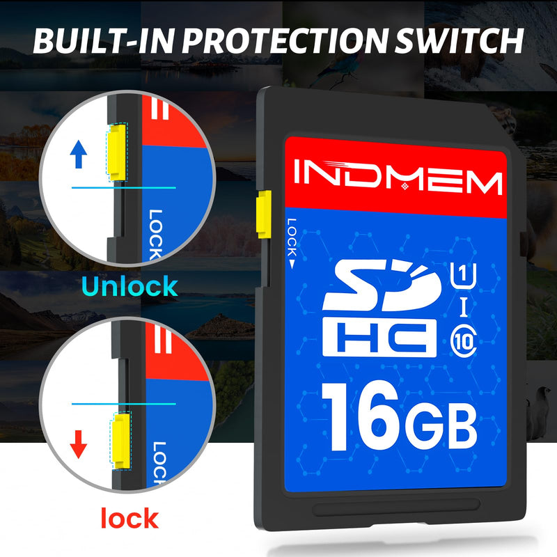 INDMEM SD Card 16GB, 8 Packs Class 10 16GB Flash Memory Card MLC Standard Secure Digital Cards Camera Card 16GB(8pcs)