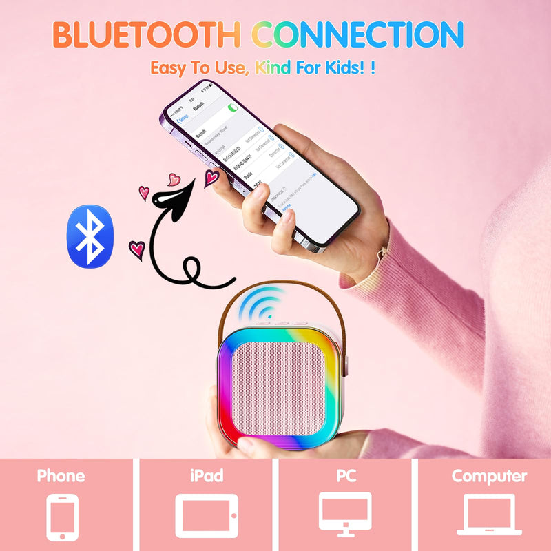 [AUSTRALIA] - Txcige Mini Karaoke Machine for Kids Adults, Portable Bluetooth Karaoke Speaker with 2 Wireless Microphones & Colorful Lights, Karaoke Machine for Girls Boys Birthday Christmas (Pink) Pink 