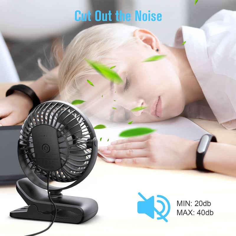 [AUSTRALIA] - HONYIN 720° Rotation Small Desk & Clip on Fan with Sturdy Clamp, 3 Speeds, Quiet Little Personal Cooling Fan by USB Plug In, for Bedroom Office Desktop Treadmill Black 