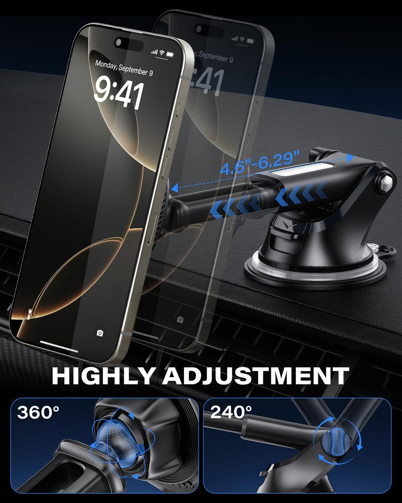 OQTIQ for Magnetic Car Mount Charger- QI2 15W Fast Wireless Charging | Strong Magnetic Grip, Built-in Cooling Fan, Suction Cup & Vent Mount [PD 30W Adaptor Included] Orange - QI2 15W Version