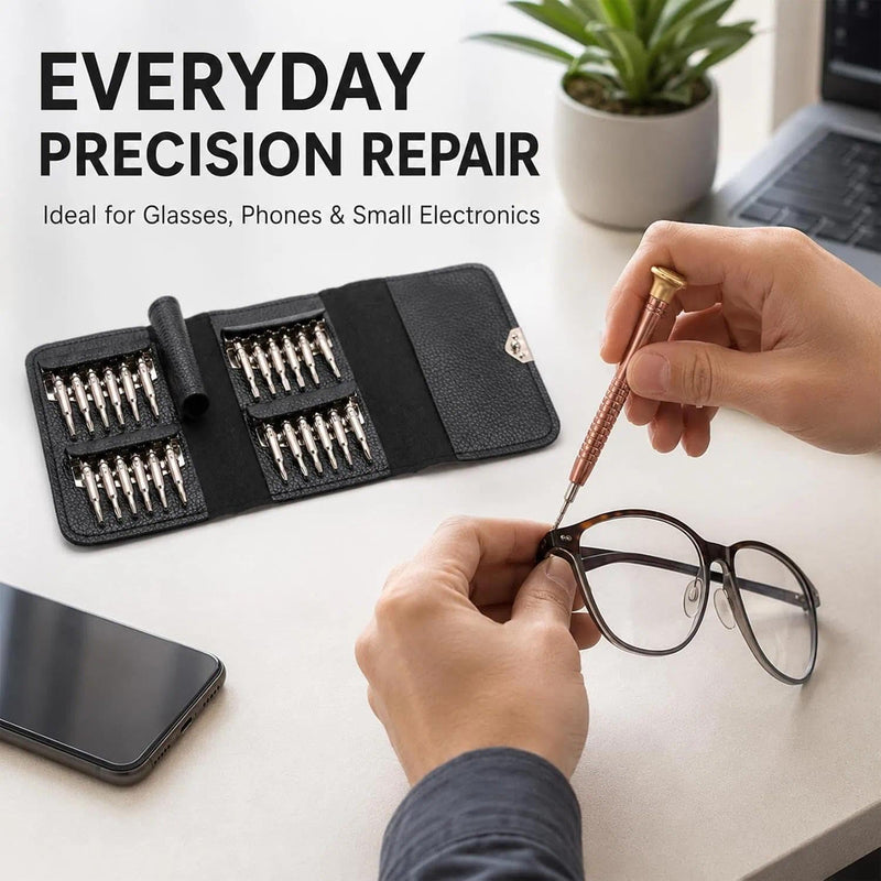 Black Mini Precision Screwdriver Set for Electronics Repair | Magnetic rotatable handle, non-slip grip, 4.2x2.5x0.6in pocket size, for smart devices & consoles.