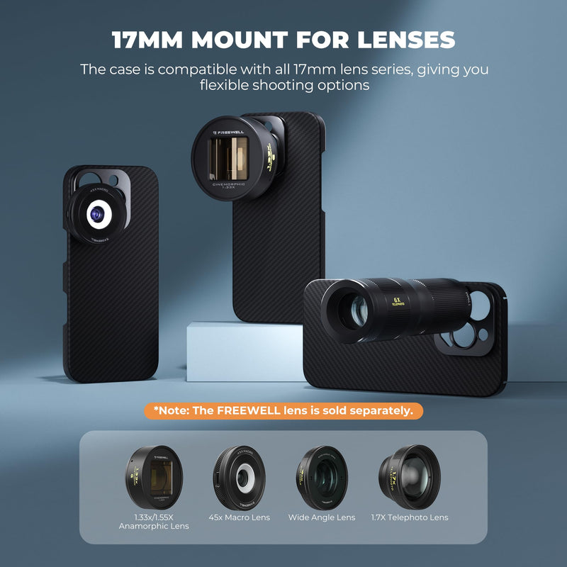 FREEWELL Pro Filmmaker Case for iPhone 16 Pro - Magnetic Filters & 17mm Lens Mount Black