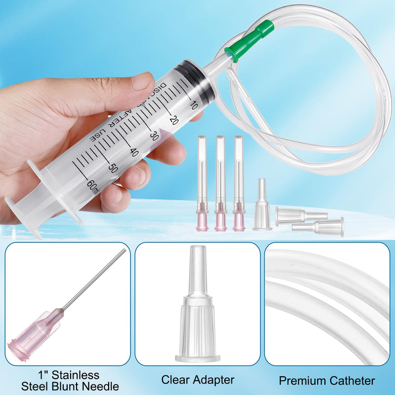 [AUSTRALIA] - Pack of 3 Syringes 60 ml, Reusable Sterile Syringe with Hose, Syringe with Blunt Needle Dosing Syringe Plastic Syringe for Laboratory Animal Feeding Plant Watering, Individually Packed 