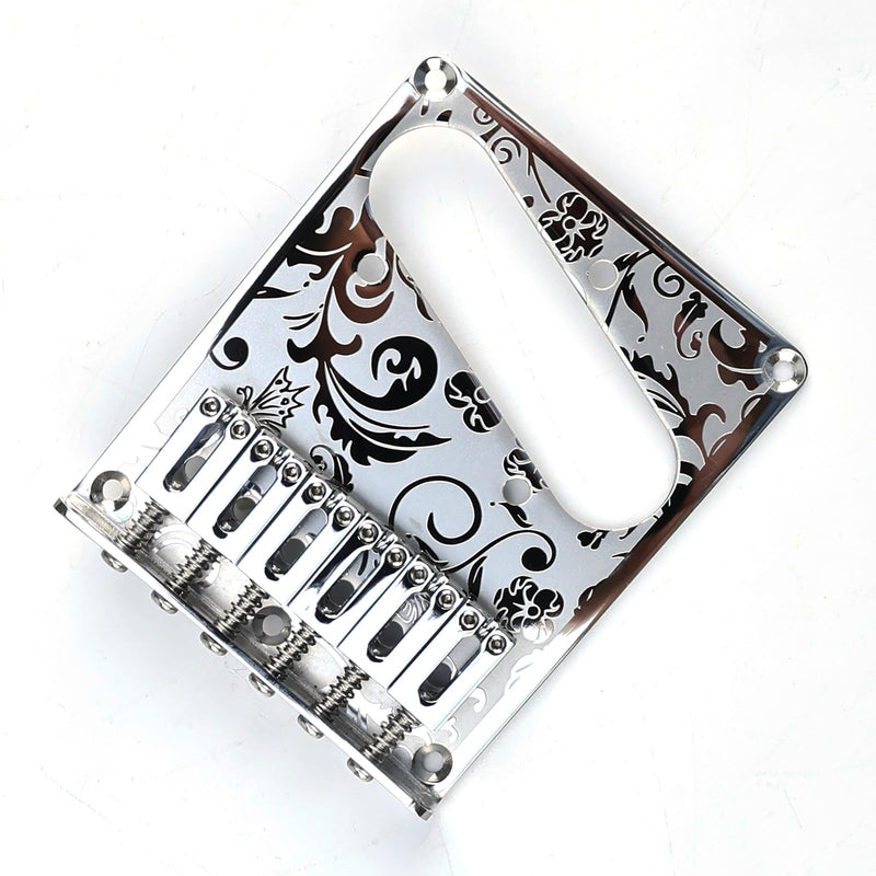 10.5mm Engraved Stainless Steel Fixed Electric Guitar Bridge Single Pickup Hole 6-string Guitar hardtail Bridge for Telecaster Tele TL Style Electric Guitar Replacement Parts (Chrome) Chrome