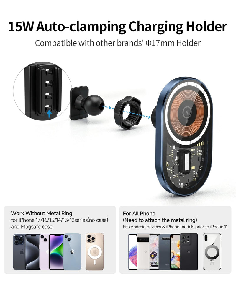 Wireless Charging Car Phone Holder for Porsche 718 Boxster/Cayman 2017-2025 | Magsafe Accessories Fast Charging Magnetic Cell Phone Holder Clip Compatible with iPhone Android, 3D Fit Vehicle Phone Stand