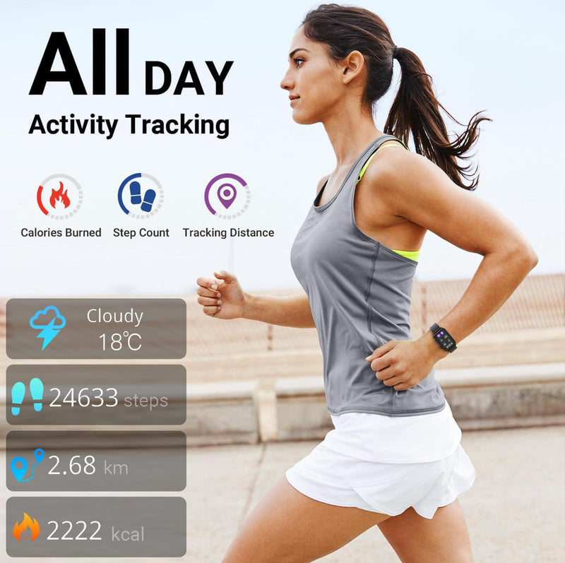 FITVII Fitness Tracker for Women Men, Health and Fitness Wearable with 24/7 Heart Rate, Blood Pressure and Sleep Monitor, Subscription Free Activity Tracker for Android & iPhone