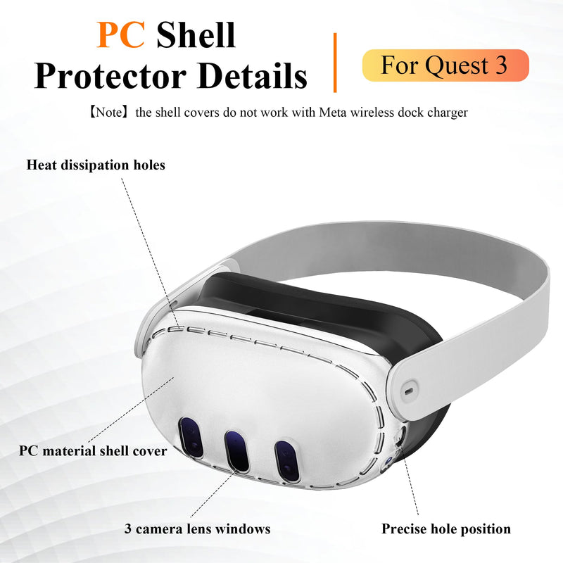 Upgraded Lens Protector Cover for Meta Quest 3, Plastic Hard Protective Shell Cover for Oculus Quest 3, Accessories for Quest 3 - Frosted Clear lens cover + plastic shell