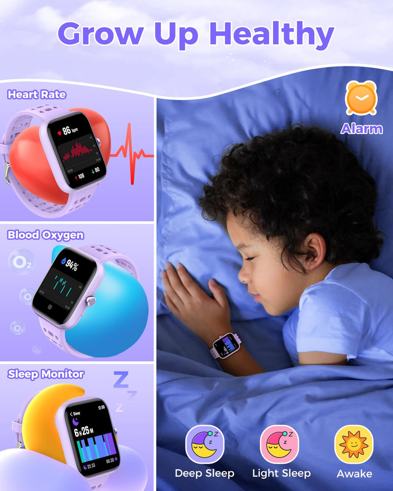 ENOMIR [2026 New Smart Watch for Kids - No APP No Phone Needed, 1.83" Fitness Tracker Watch for Kids with Sleep Monitor, Heart Rate, Step Counter, IP68 Waterproof (Purple, 1.83Inches)