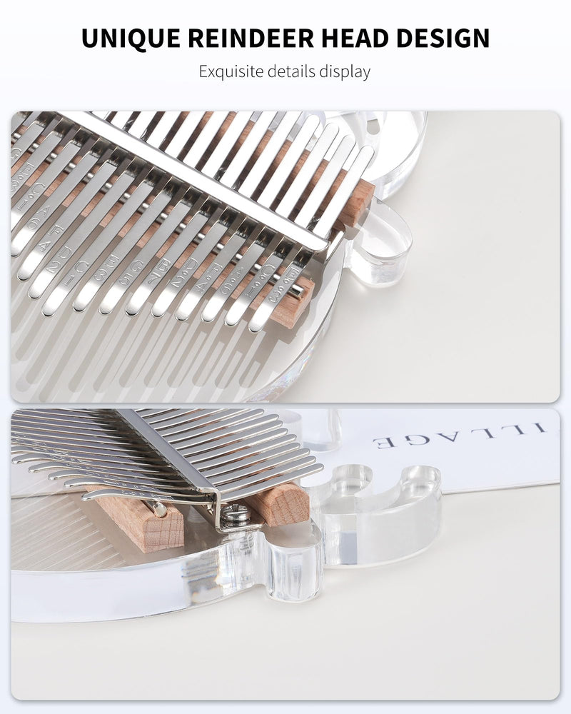 [AUSTRALIA] - LEKATO Reindeer Kalimba Thumb Piano 17 keys, Portable Crystal Acrylic Mbira Finger Piano Kits, Perfect for Kid Adults Beginners, Home & Travel 17 Keys Crystal 
