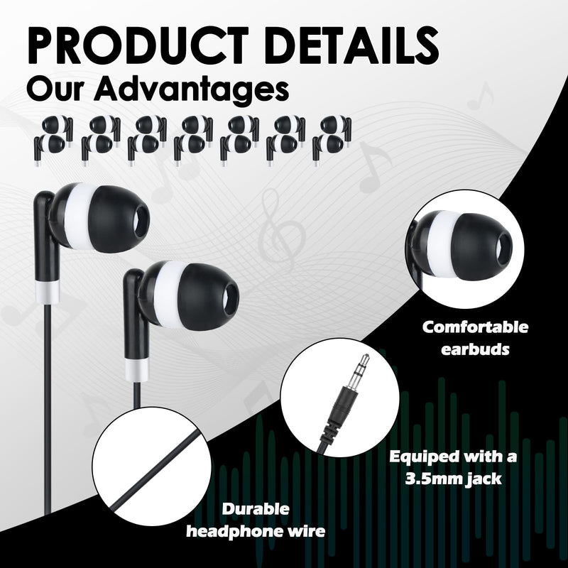 Kids Bulk Earbuds for Classroom School 100 Pack,Wired 3.5mm Jack | Classroom School Wholesale Students Perfect for School Classroom Libraries Black