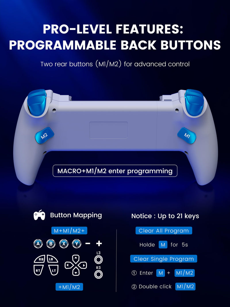 KICKDOT Mobile Gaming Controller with TMR Joysticks & Hall Triggers, No Drift Bluetooth Gamepad for iPhone (iOS)/Android/Switch 2/1/OLED - Wireless Controller for Xbox Cloud/Steam Link, RGB Light, Turbo Macro Back Buttons, Long Battery White