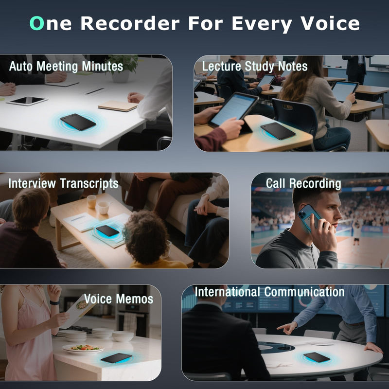 AI Voice Recorder, Audio Activated Recorder with Playback, App Control, Transcribe & Summarize with AI Technology, 190 Languages, 64GB Memory, Suitable for Lectures, Learning, Meetings, Calls Black