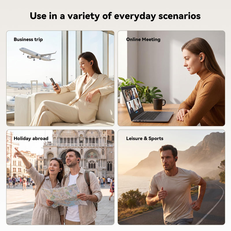 N04 AI Translator Headphones – 3-in-1 Real-Time Translation Earbuds with Touchscreen, 165+ Languages, Bluetooth 6.0 & 32H Battery – Perfect for Travel, Business, and Language Learning Black