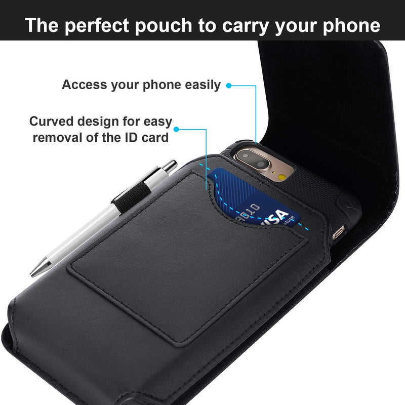 Mopaclle Phone Holster for Apple iPhone 15 Pro Max 14 Pro Max 14 Plus 13 Pro Max 8 Plus 7 Plus Belt Clip Case, Leather Cell Phone Belt Holder Pouch for Galaxy S23+ S24 +S9+ S21 FE A73 5G A33 A12 A32 01 Leather- Black L (6.5 x 3.5x0.5 in)
