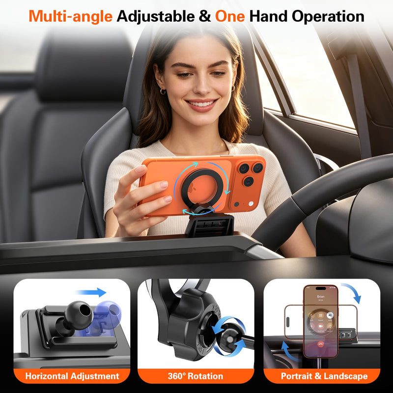 Magnetic Phone Mount Holder for Jeep Wrangler JL/4xe & Gladiator JT 2024 2025 2026, 12.3 Inch Clip-On, No Block Screen for Landscape, Sturdy for Off-Road, Cell Car Holder for MagSafe iPhone & Samsung