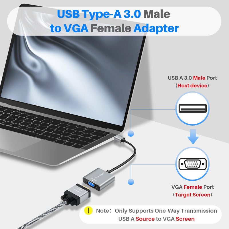 USB 3.0 to VGA Adapter for Monitor, USB A 3.0 Male to VGA Female Adapter Multi-Display Video 1080P Converter for Mac OS(2015-2019),(Windows 11/10/8.1/8/7) and Android (No Support for Chromebook/Linux) USB 3.0 Male to VGA Female